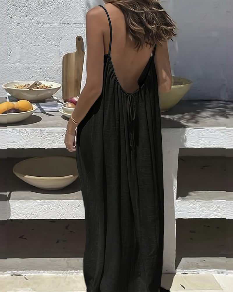 💃LAST DAY SAEL 40% OFF!!✨Women's Solid Color Cami Lounge Dress💕