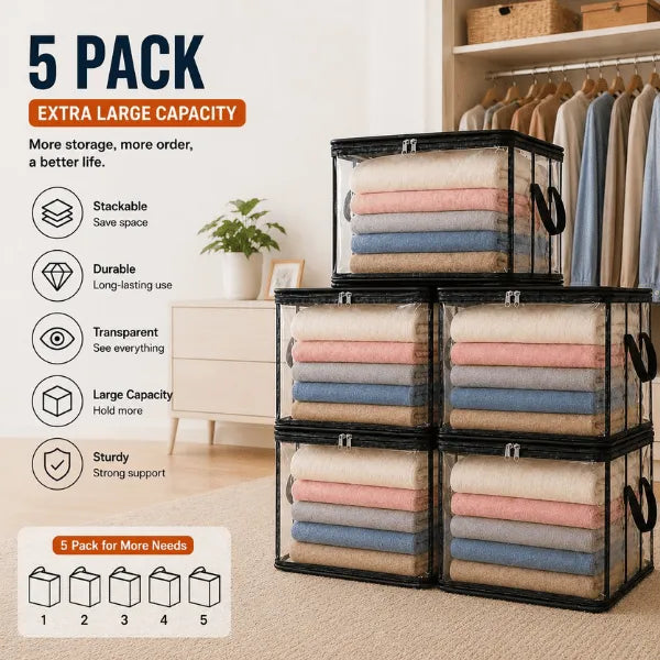 🔥Last Day 49% OFF📦Portable Large Heavy-Duty Thick Plastic Clear Storage Box with Hinged Lid | Home, Travel & Camping