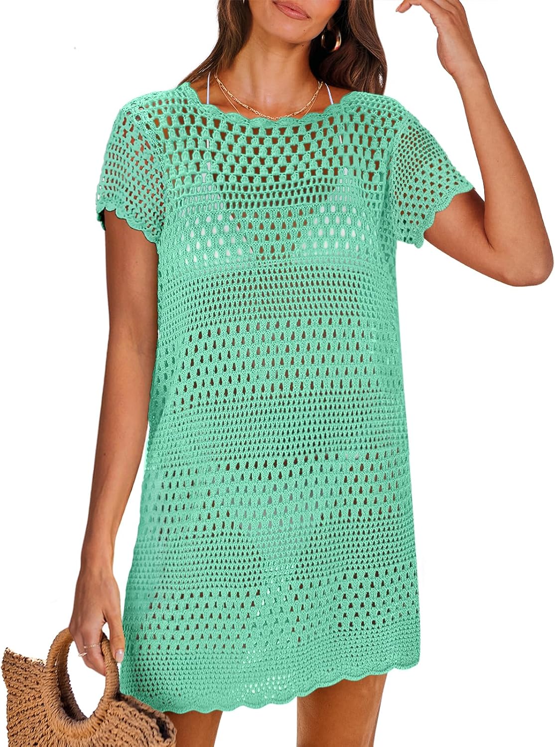 Women's Swimsuit Cover Ups, Mesh Knit Crochet Hollow Out, Bathing Suit for Summer Vacation, Beach Swimwear