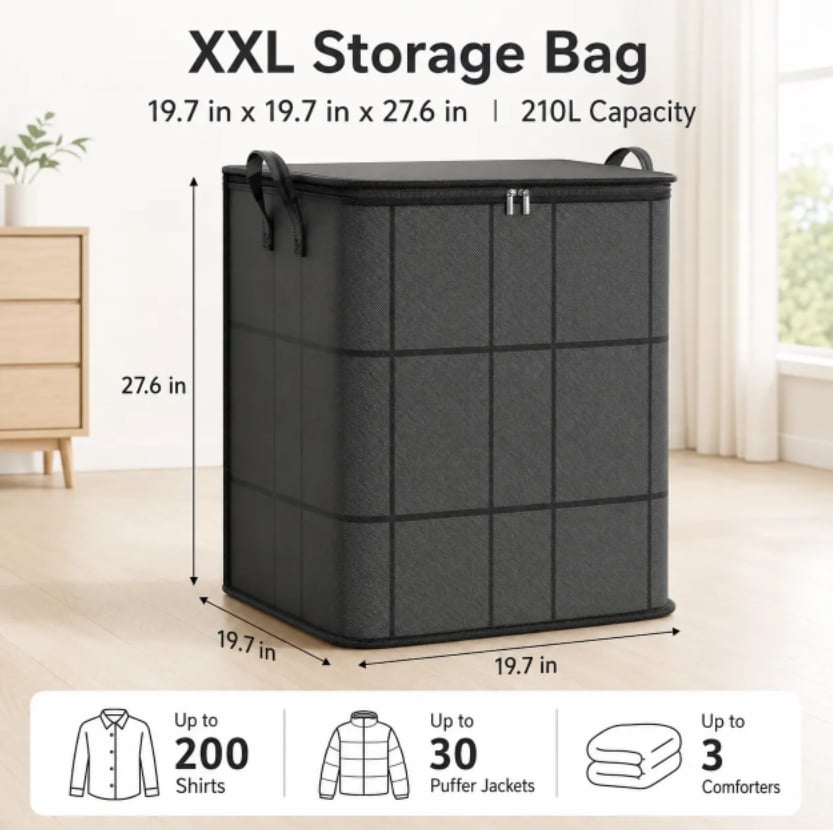 ⚡Hot Sales 49% OFF🔥-Large-Capacity Fabric Storage Bin with Zipper – Perfect for Moving, Bedding & Clothes