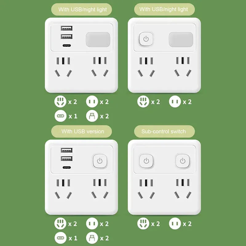2 Pack Multi-Function Socket Converter with Night Light