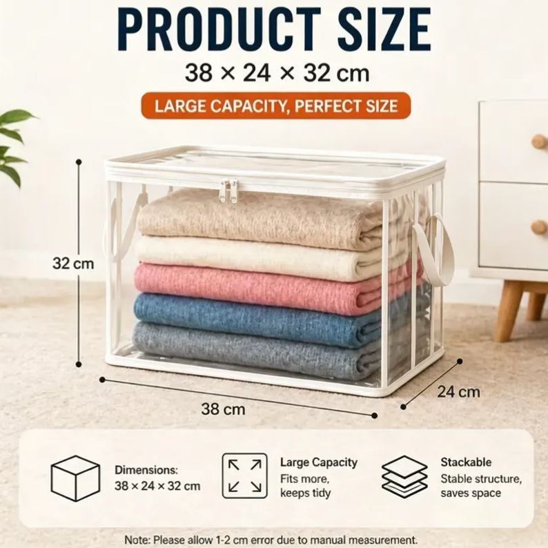 🔥Last Day 49% OFF📦Portable Large Heavy-Duty Thick Plastic Clear Storage Box with Hinged Lid | Home, Travel & Camping